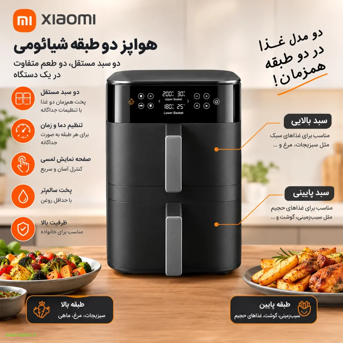 طراحی دوطبقه هواپز شیائومی با دو سبد مستقل