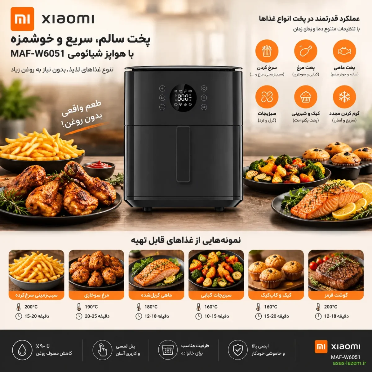 عملکرد هواپز شیائومی MAF-W6051 در پخت غذاهای مختلف