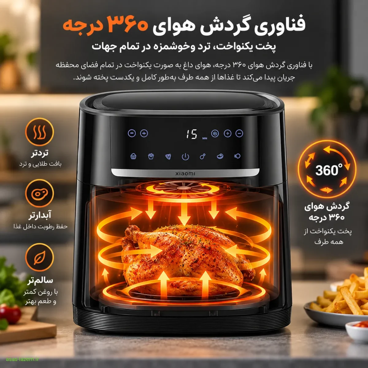 فناوری گردش هوای ۳۶۰ درجه در سرخ کن شیائومی MAF08