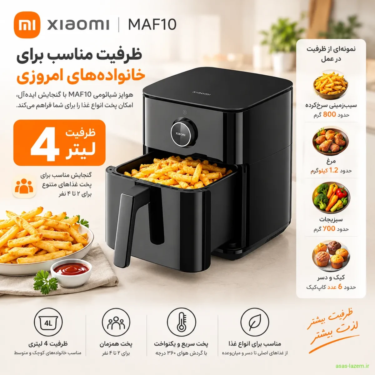 ظرفیت و گنجایش هواپز شیائومی MAF10