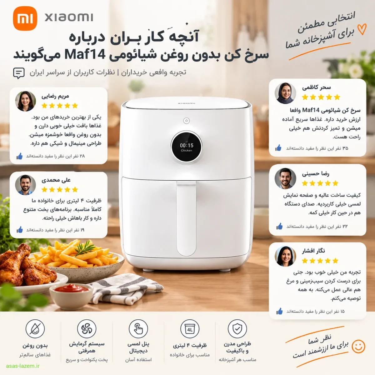نظرات کاربران درباره سرخ کن بدون روغن شیائومی Maf14