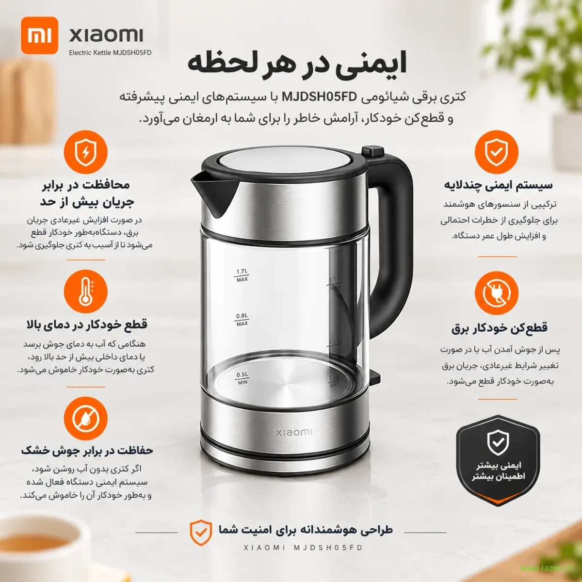 سیستمهای ایمنی کتری برقی شیائومی MJDSH05FD سیستمهای ایمنی و قطعکن خودکار کتری برقی شیائومی MJDSH05FD