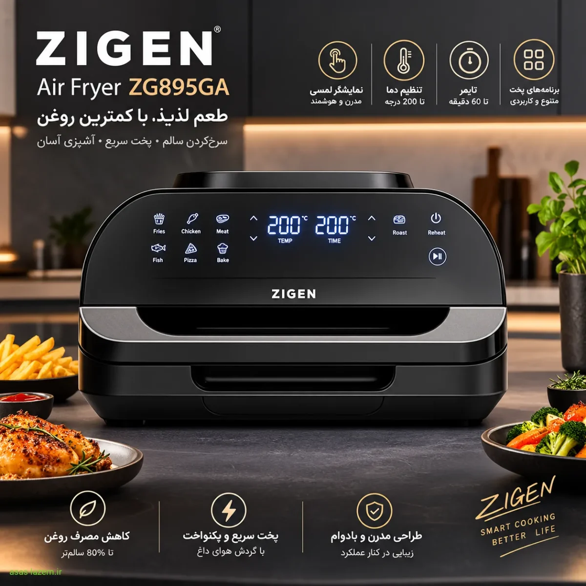 طراحی مدرن هواپز زیگن ZG895GA با نمایشگر لمسی