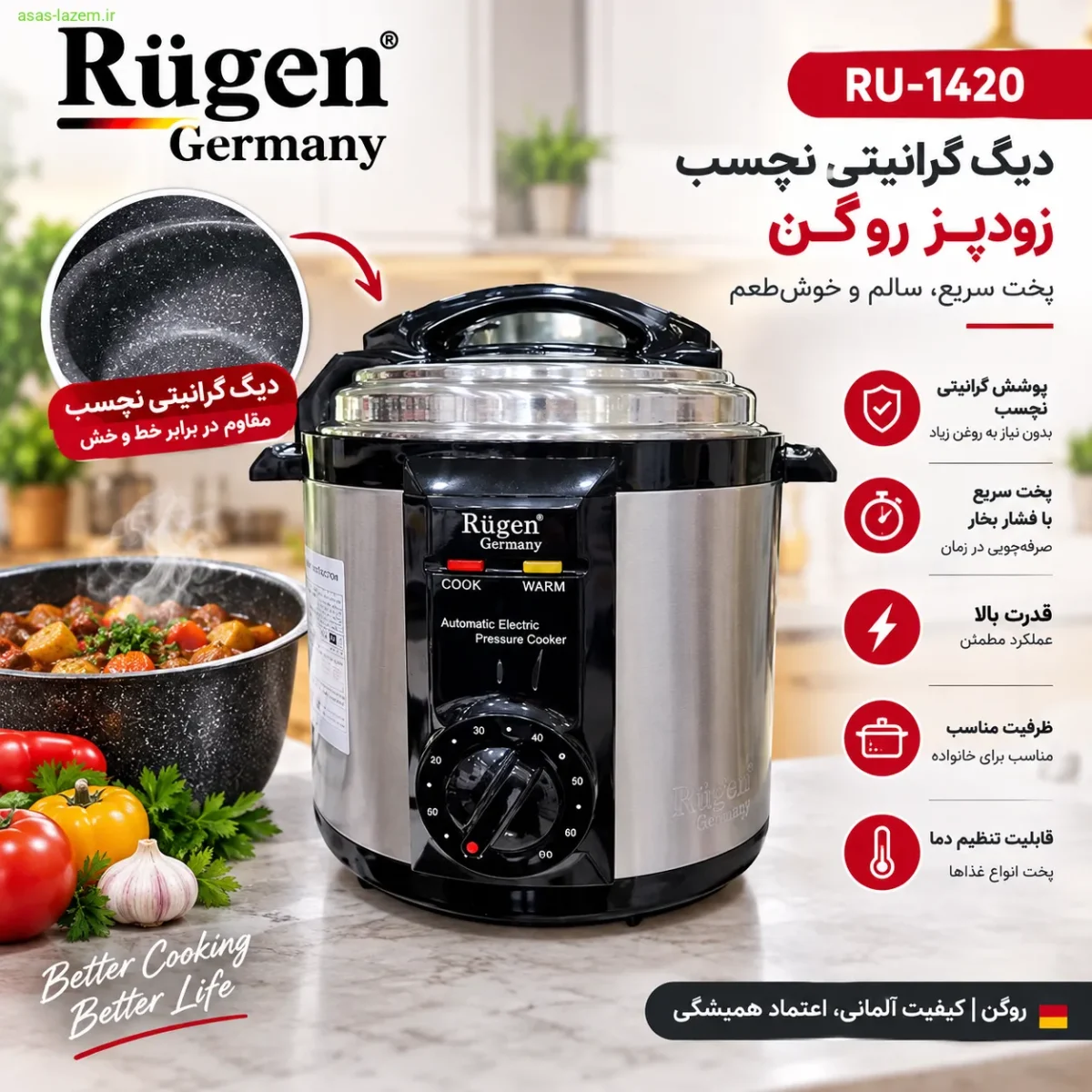 دیگ گرانیتی نچسب زودپز روگن RU-1420
