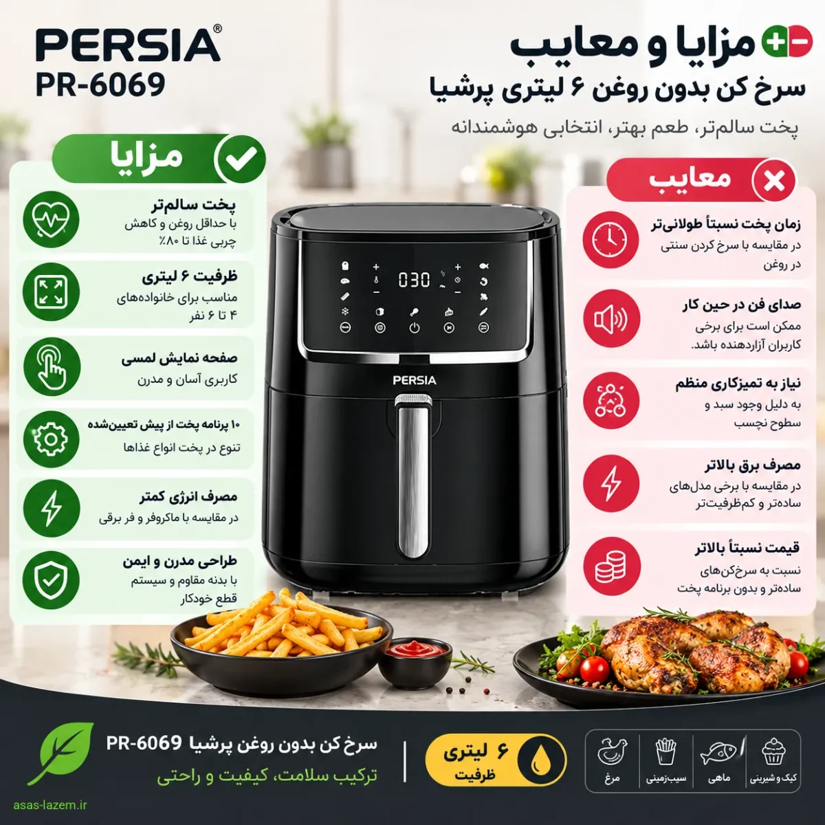مزایا و معایب سرخ کن بدون روغن ۶ لیتری پرشیا PR-6069