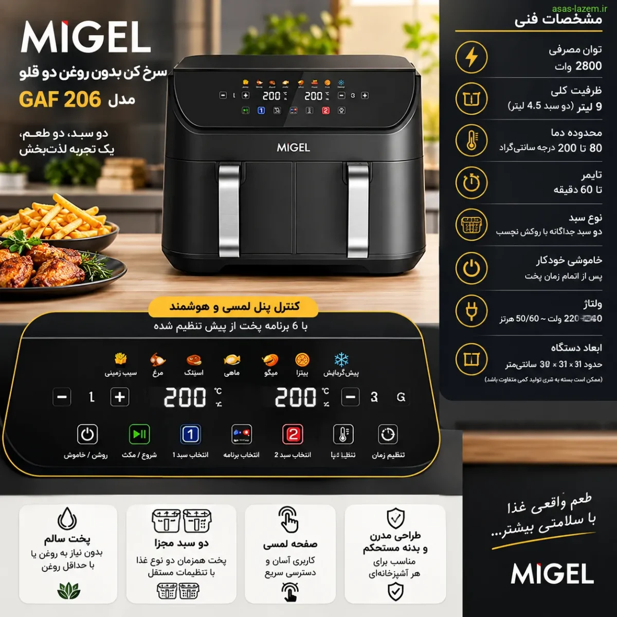 مشخصات فنی و کنترل پنل سرخ کن میگل GAF 206