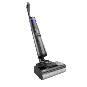 جارو شارژی عصایی جانر مدل ED12 Pro Max، با قدرت موتور 17000 وات، شارژدهی 35 دقیقه، باتری لیتیوم‌یونی با ظرفیت 6×4000 میلی‌آمپرساعت، مخزن شفاف، کنترل روی دسته و پایه شارژر ایستاده