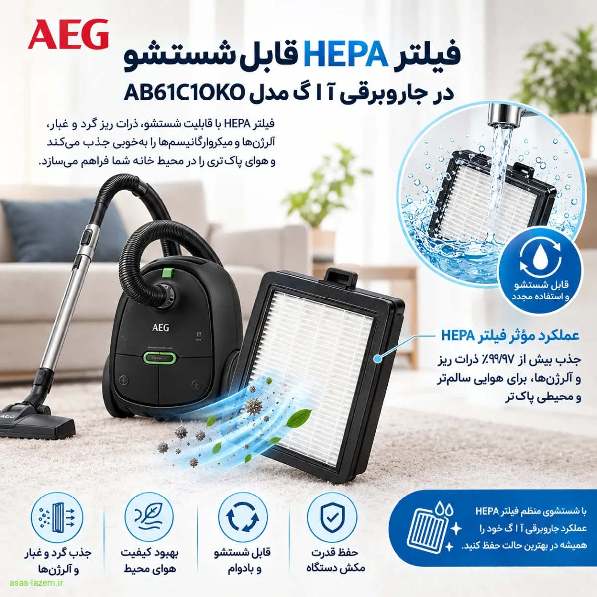 فیلتر HEPA قابل شستشو در جاروبرقی آ ا گ AB61C1OKO