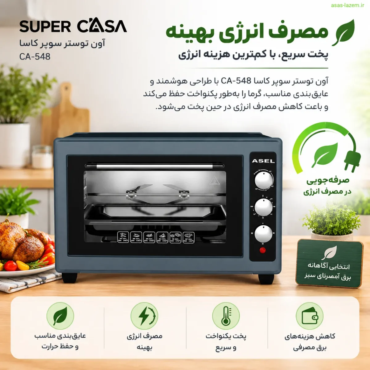 طراحی ظاهری آون توستر آسل AF با بدنه مقاوم و درب شیشه‌ای