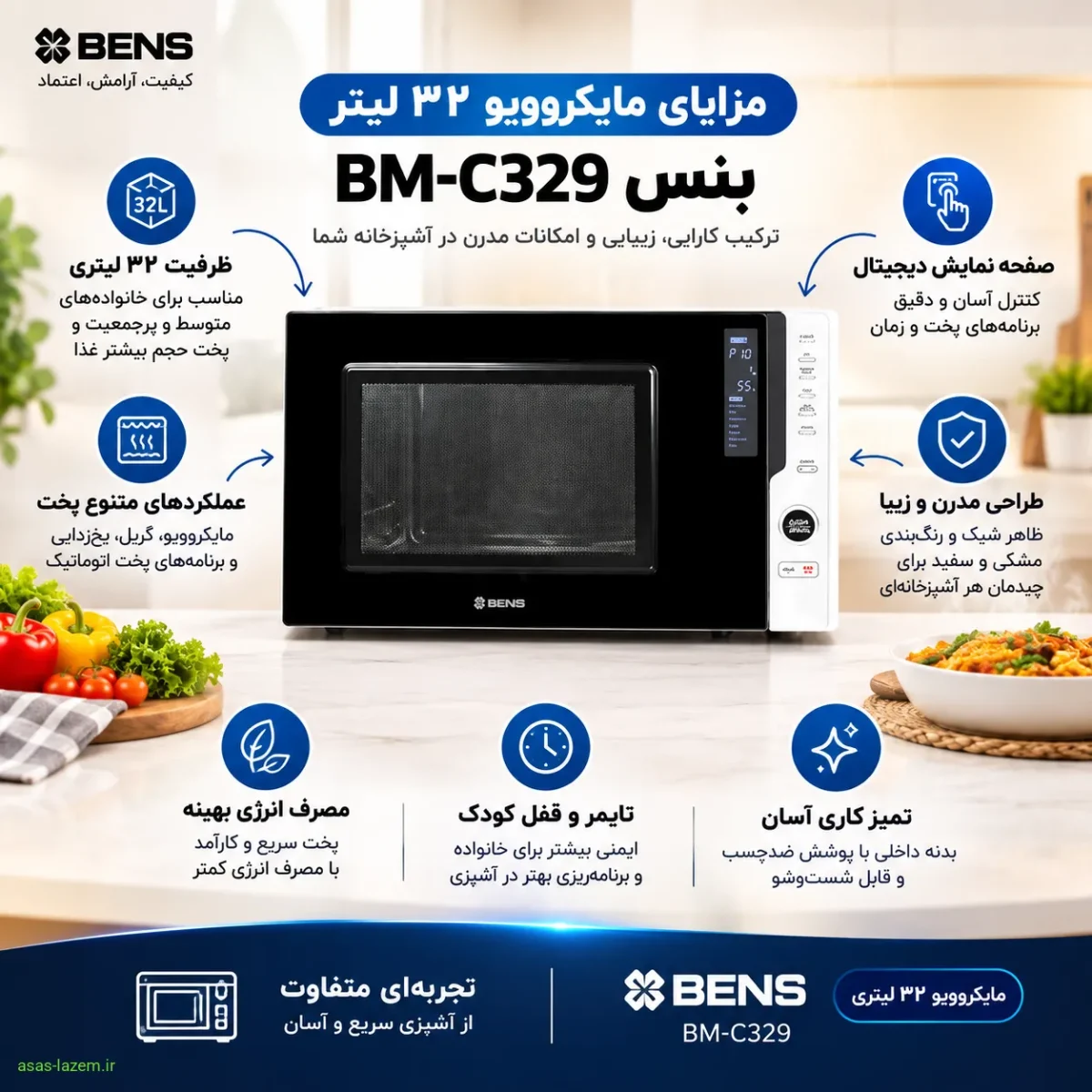 مزایای مایکروویو ۳۲ لیتر بنس BM-C329