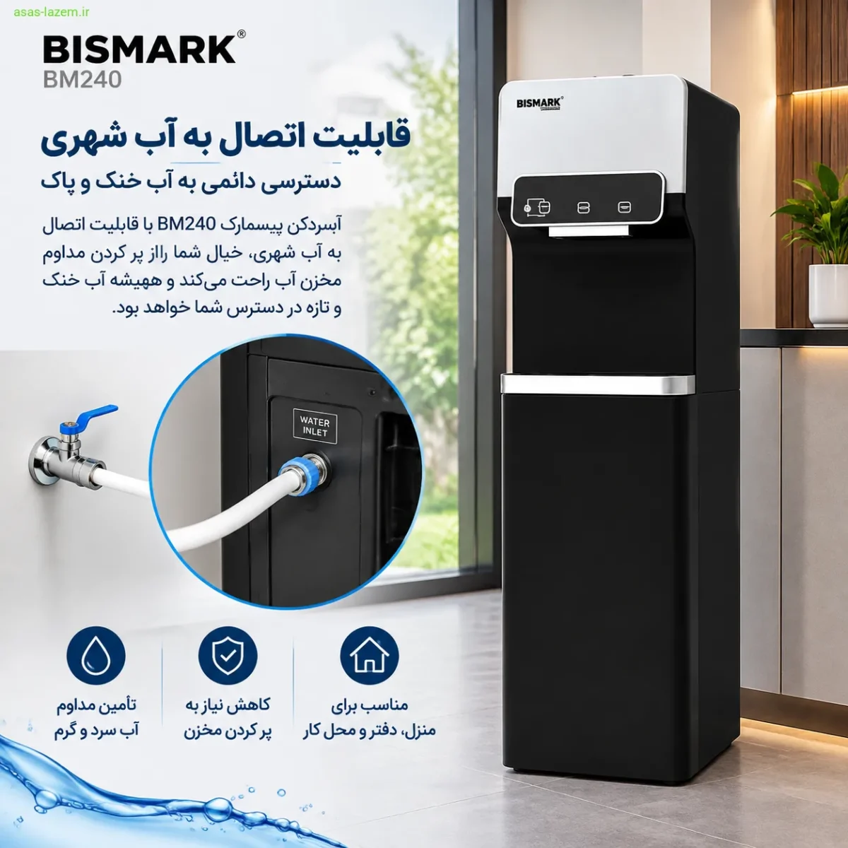 قابلیت اتصال به آب شهری آبسردکن بیسمارک BM240