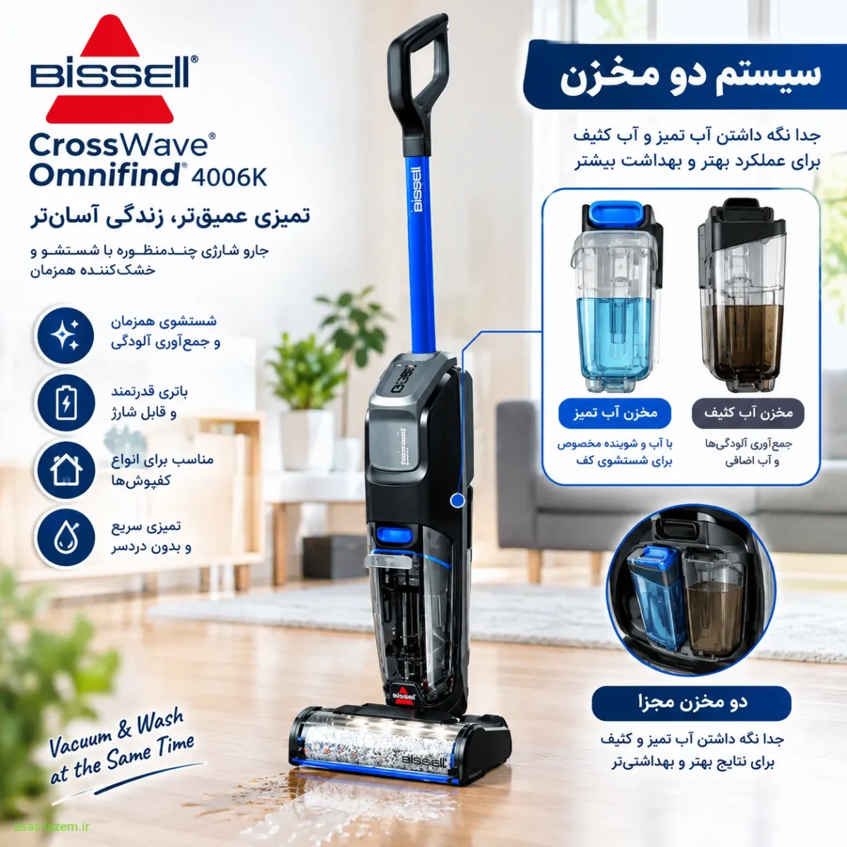 سیستم دو مخزن جارو شارژی بیسل Crosswave Omnifind 4006K