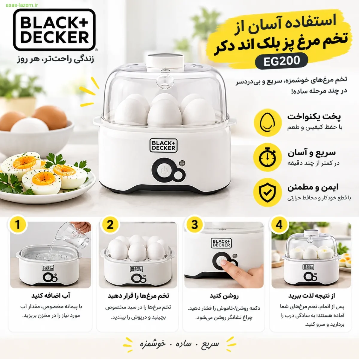 روش استفاده آسان از تخم مرغ پز بلک اند دکر EG200