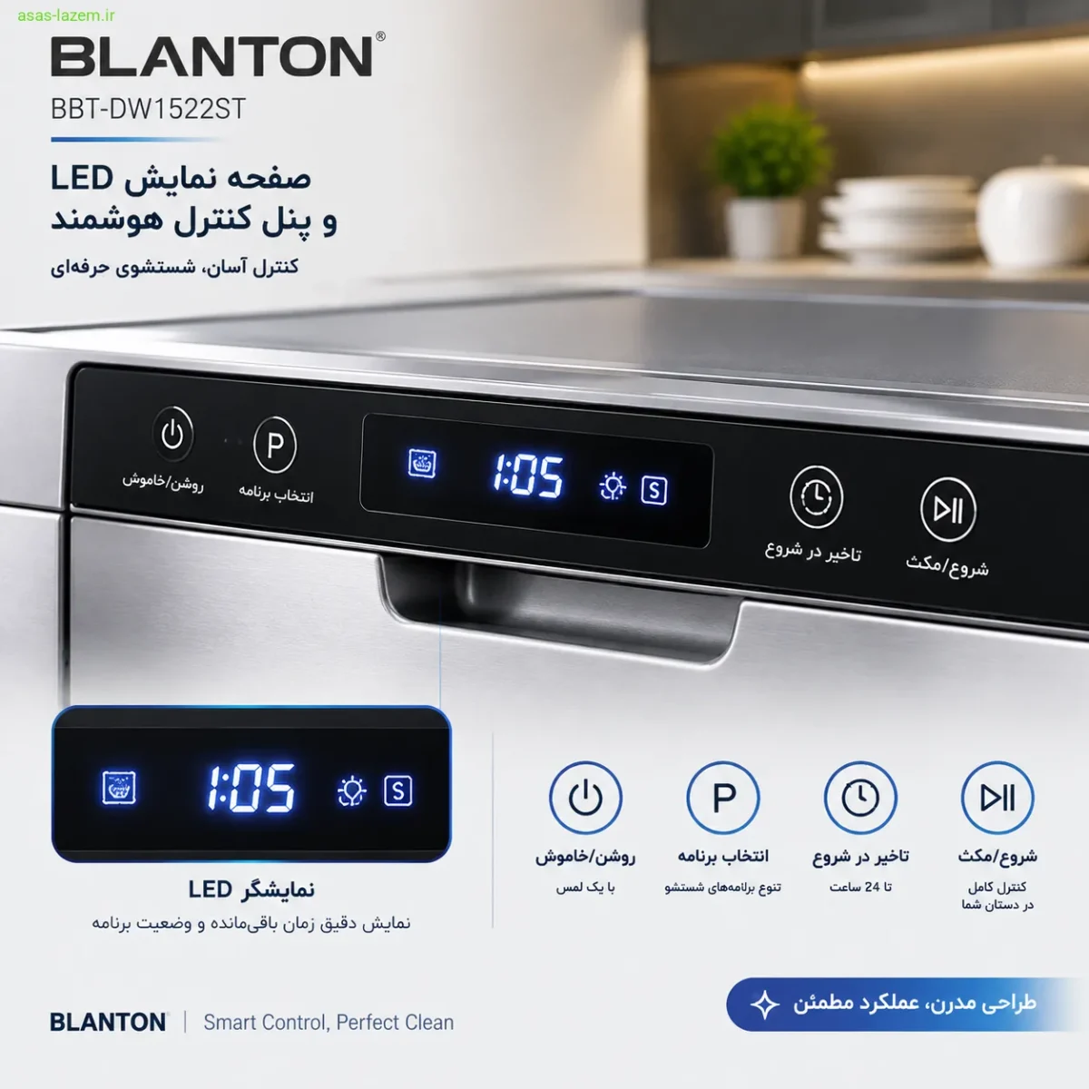 صفحه نمایش LED و پنل کنترل ماشین ظرفشویی بلانتون BBT-DW1522ST