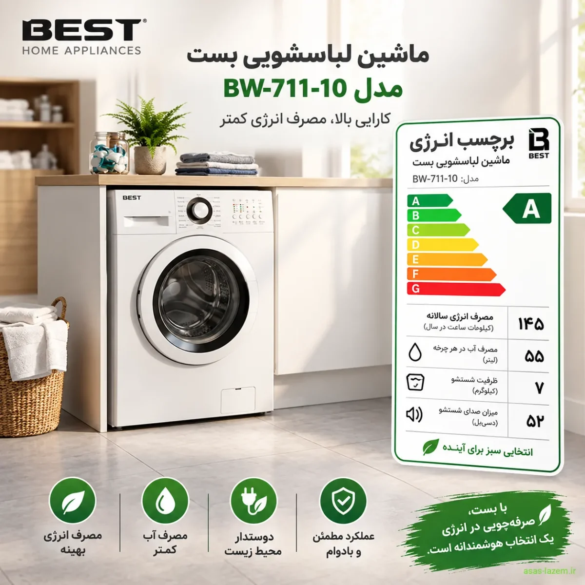 برچسب انرژی ماشین لباسشویی بست BW-711-10
