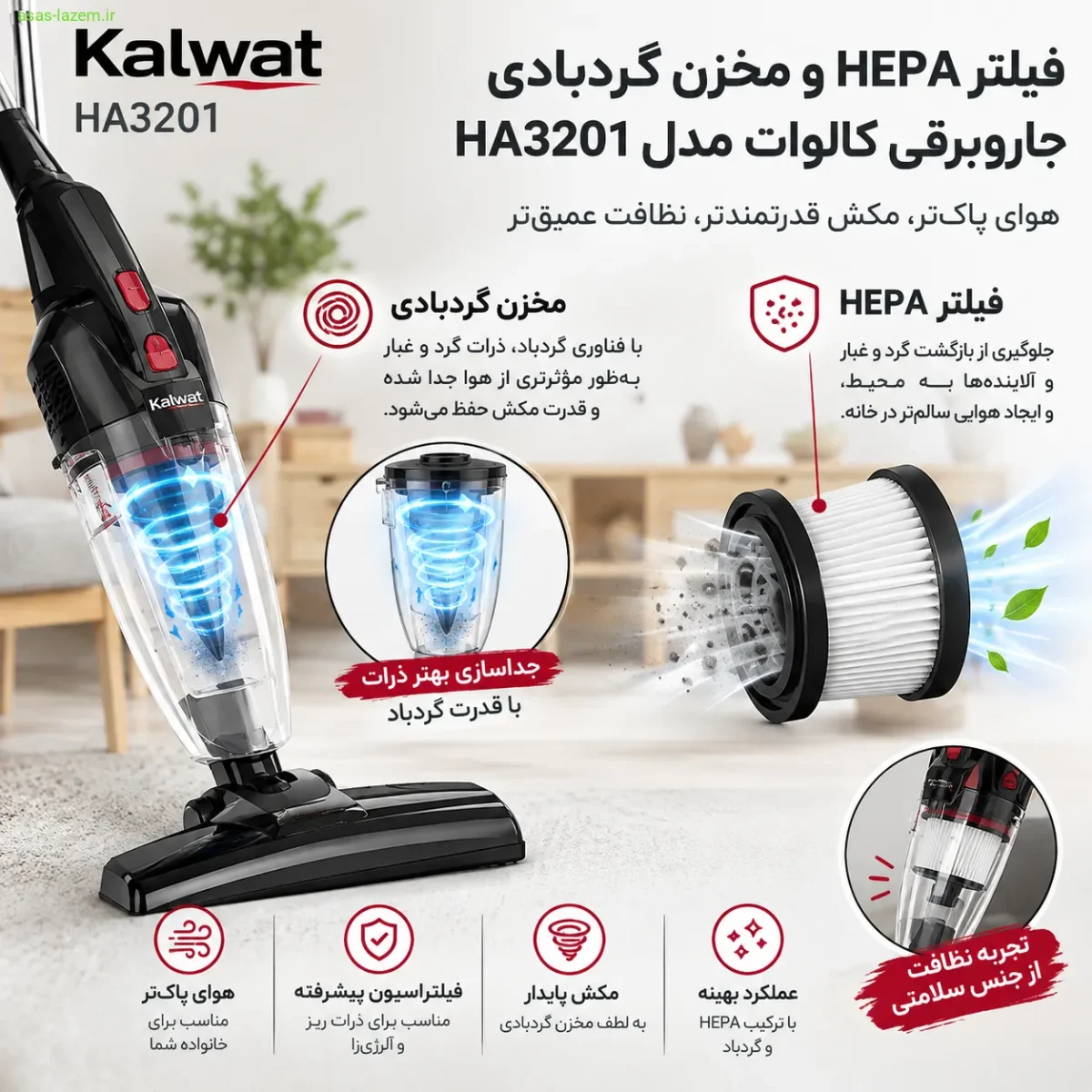 فیلتر HEPA قابل شستشو و مخزن بدون کیسه کالوات HA3201 فیلتر HEPA و مخزن گردبادی جاروبرقی کالوات HA3201