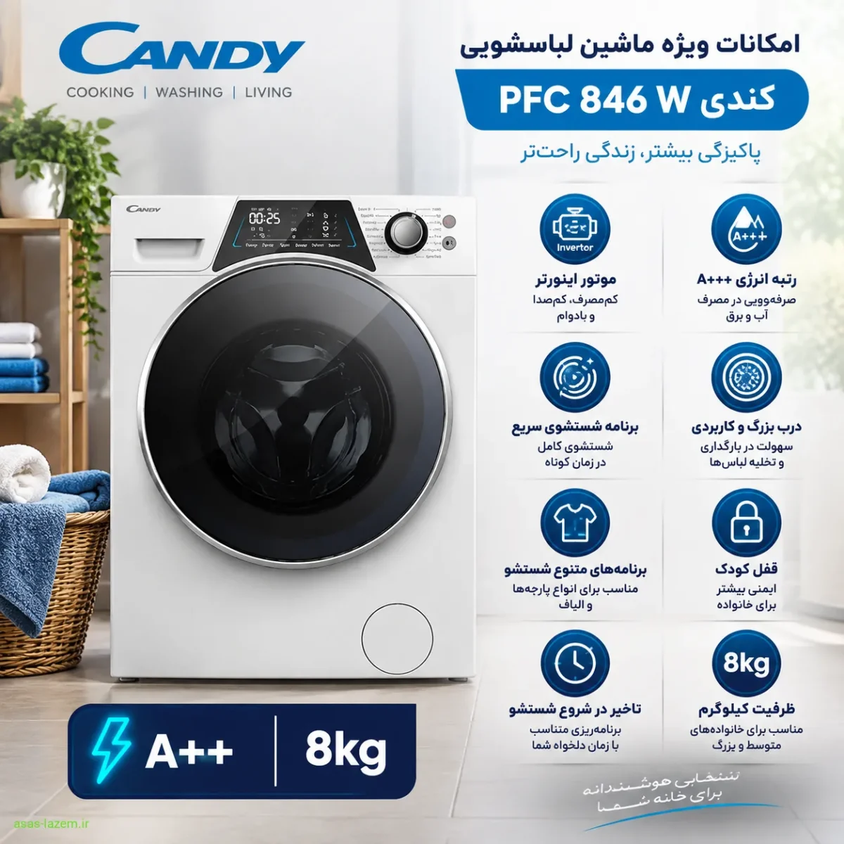 امکانات ویژه ماشین لباسشویی کندی PFC 846 W
