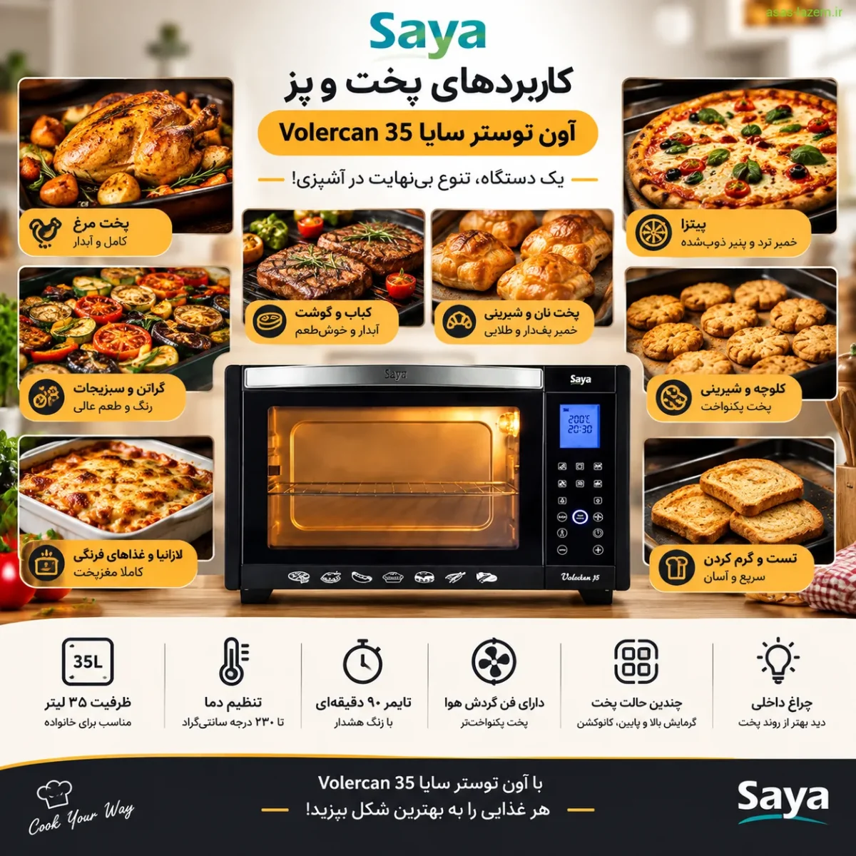کاربردهای پخت و پز آون توستر سایا Volercan 35