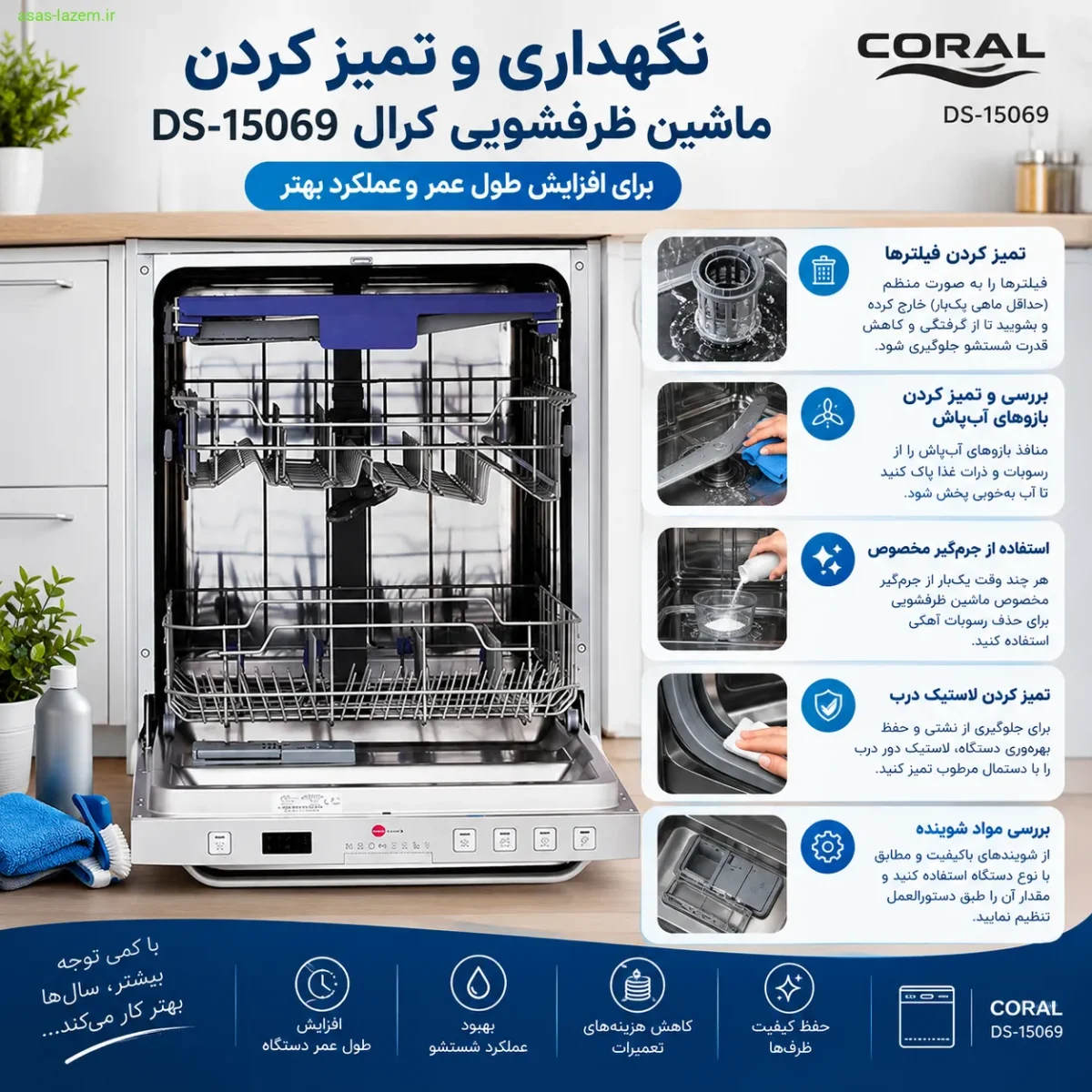 نگهداری و تمیز کردن ماشین ظرفشویی کرال DS-15069 برای افزایش طول عمر