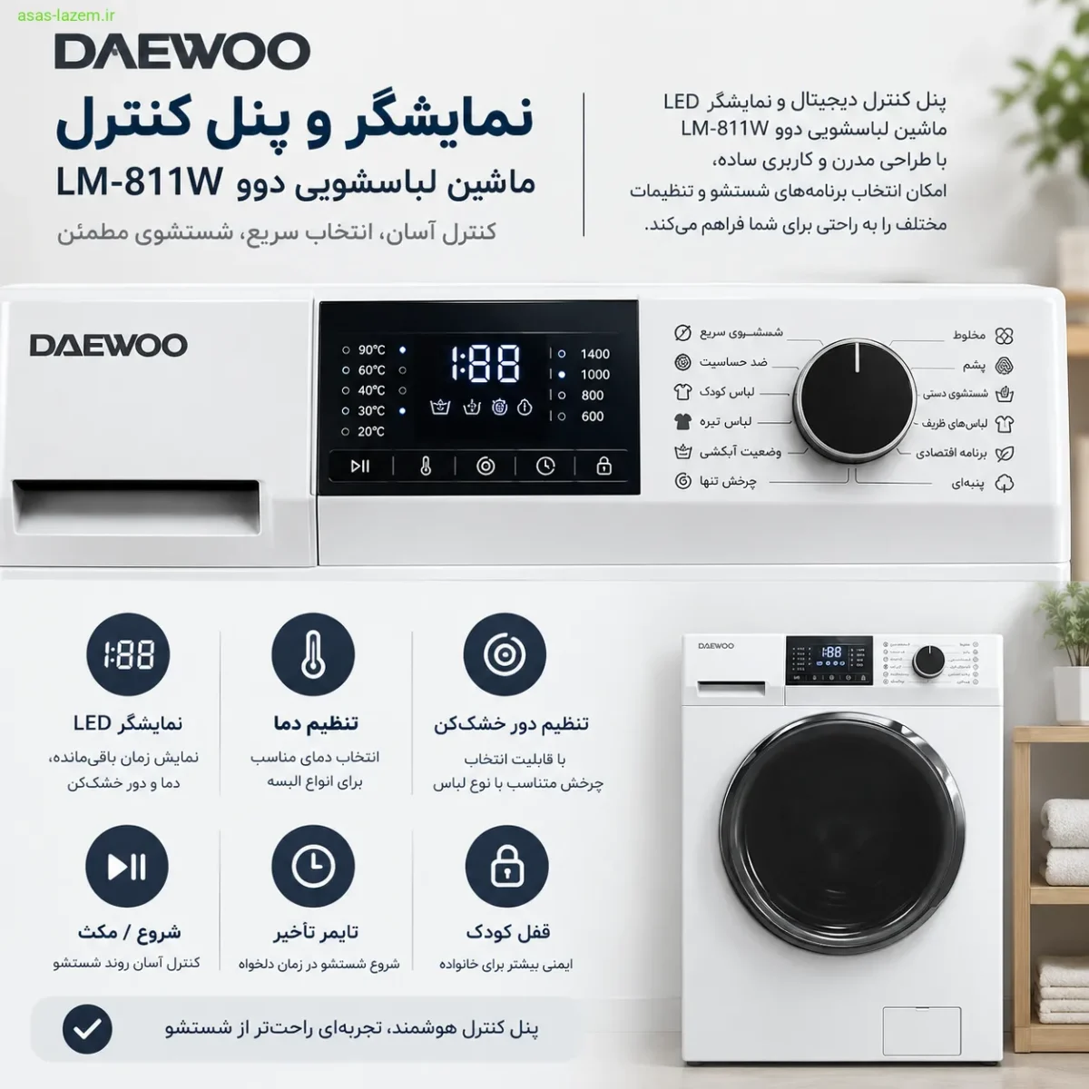 نمایشگر و پنل کنترل ماشین لباسشویی دوو LM-811W