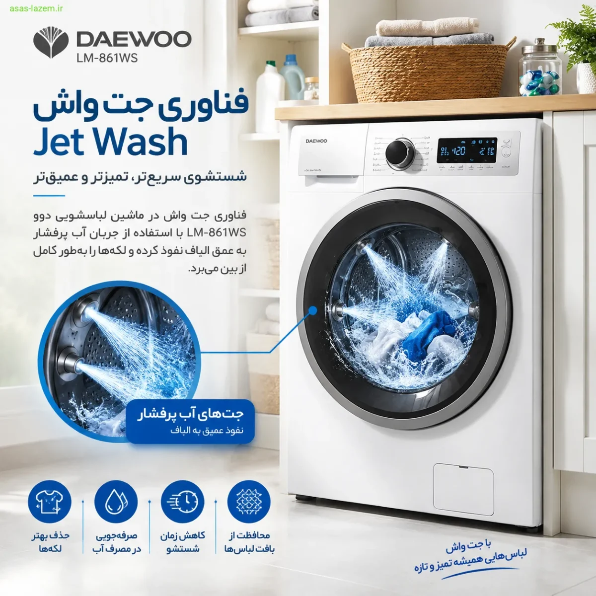 فناوری جت واش در ماشین لباسشویی دوو LM-861WS