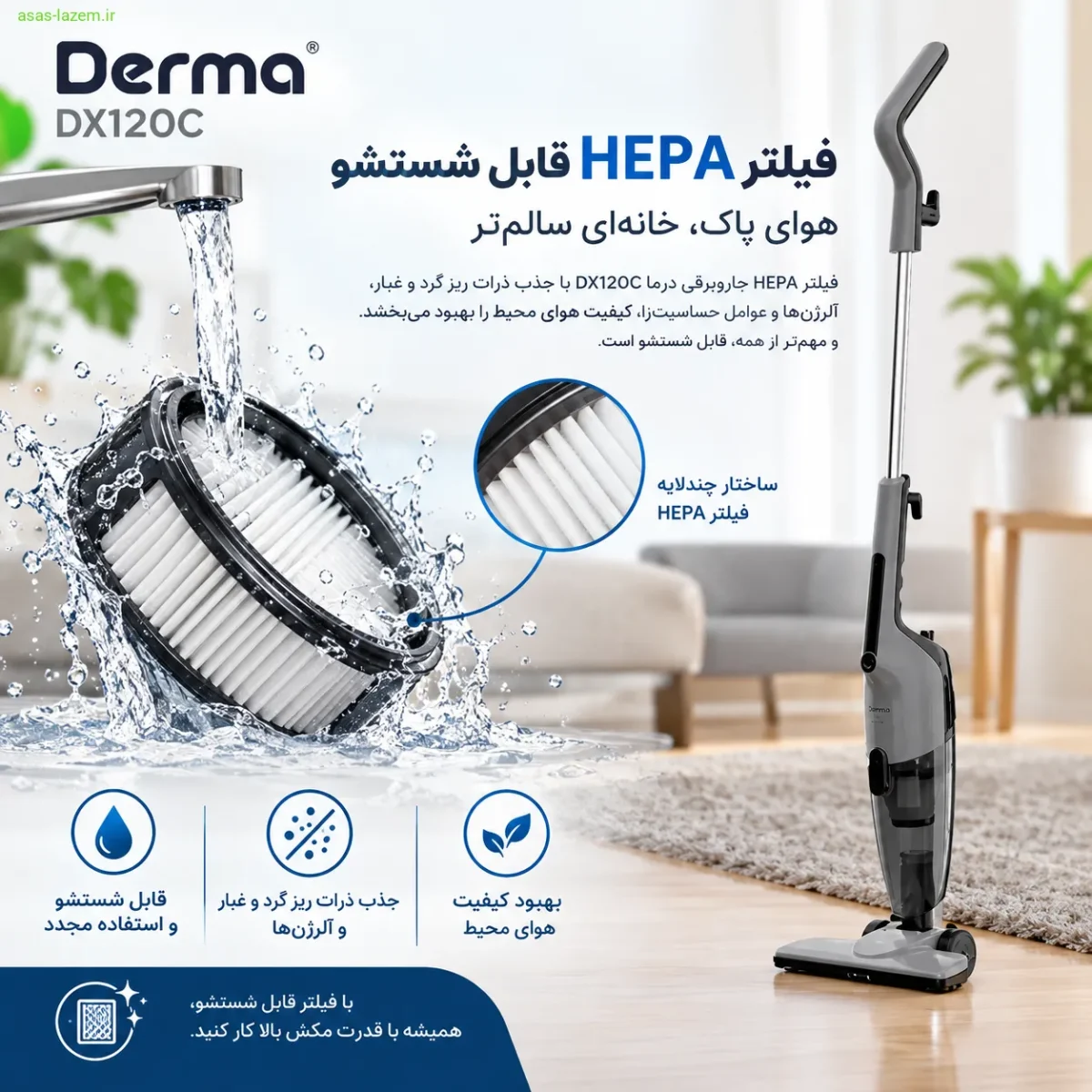 فیلتر HEPA قابل شستشو جاروبرقی درما DX120C فیلتر HEPA قابل شستشو جاروبرقی درما DX120C