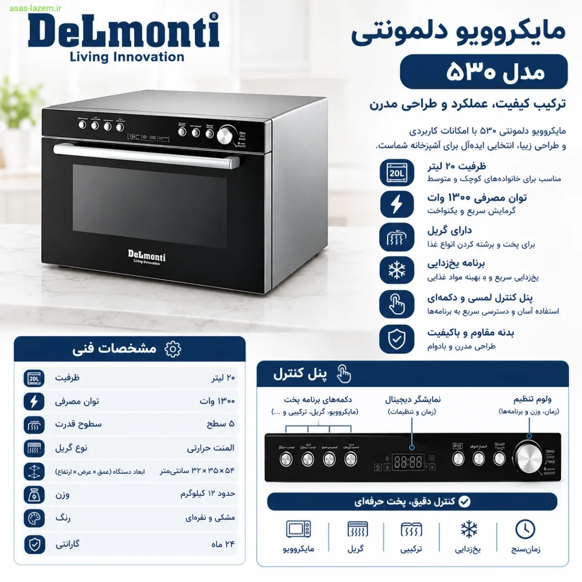 مشخصات فنی و پنل کنترل مایکروویو دلمونتی ۵۳۰
