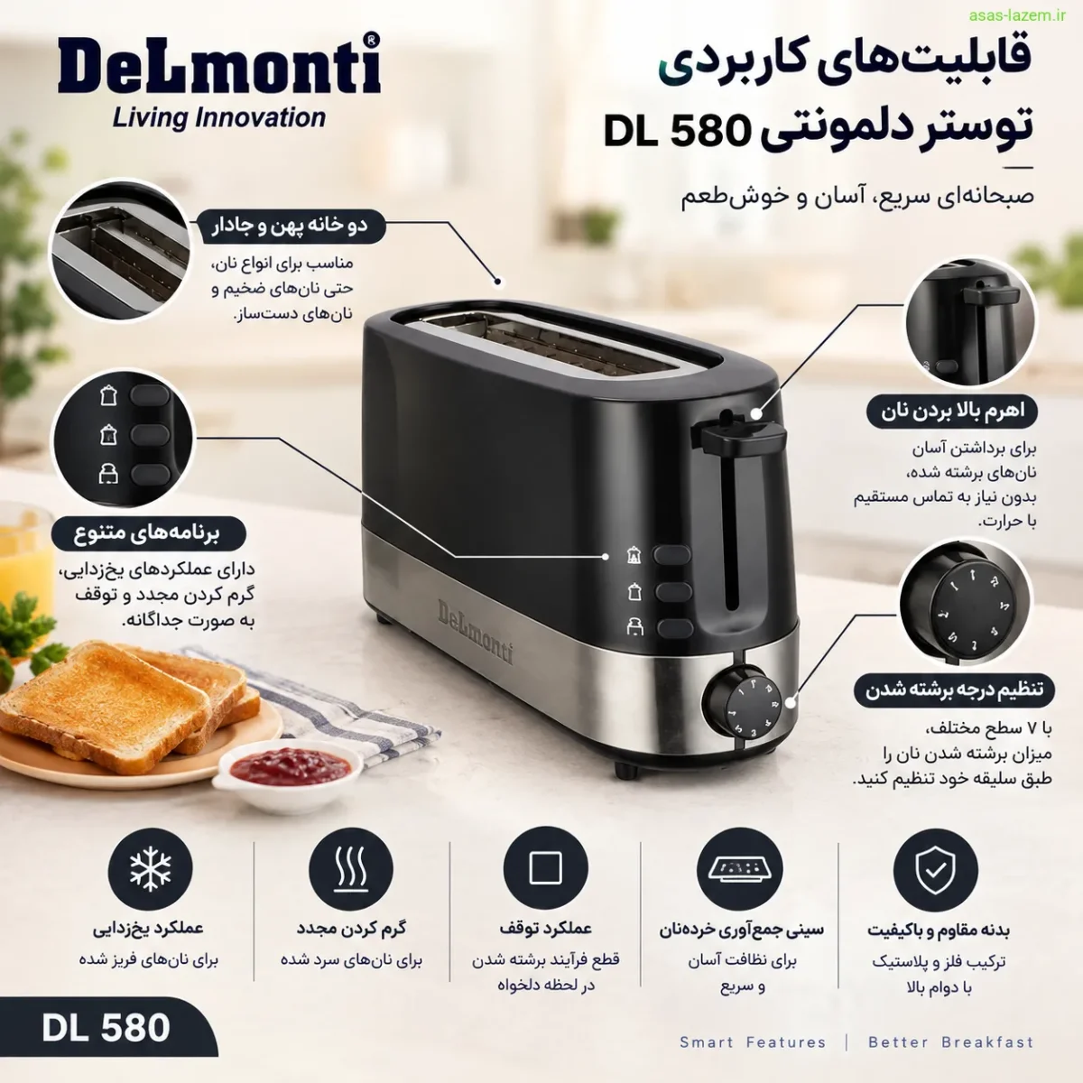 قابلیت‌های کاربردی توستر دلمونتی DL 580