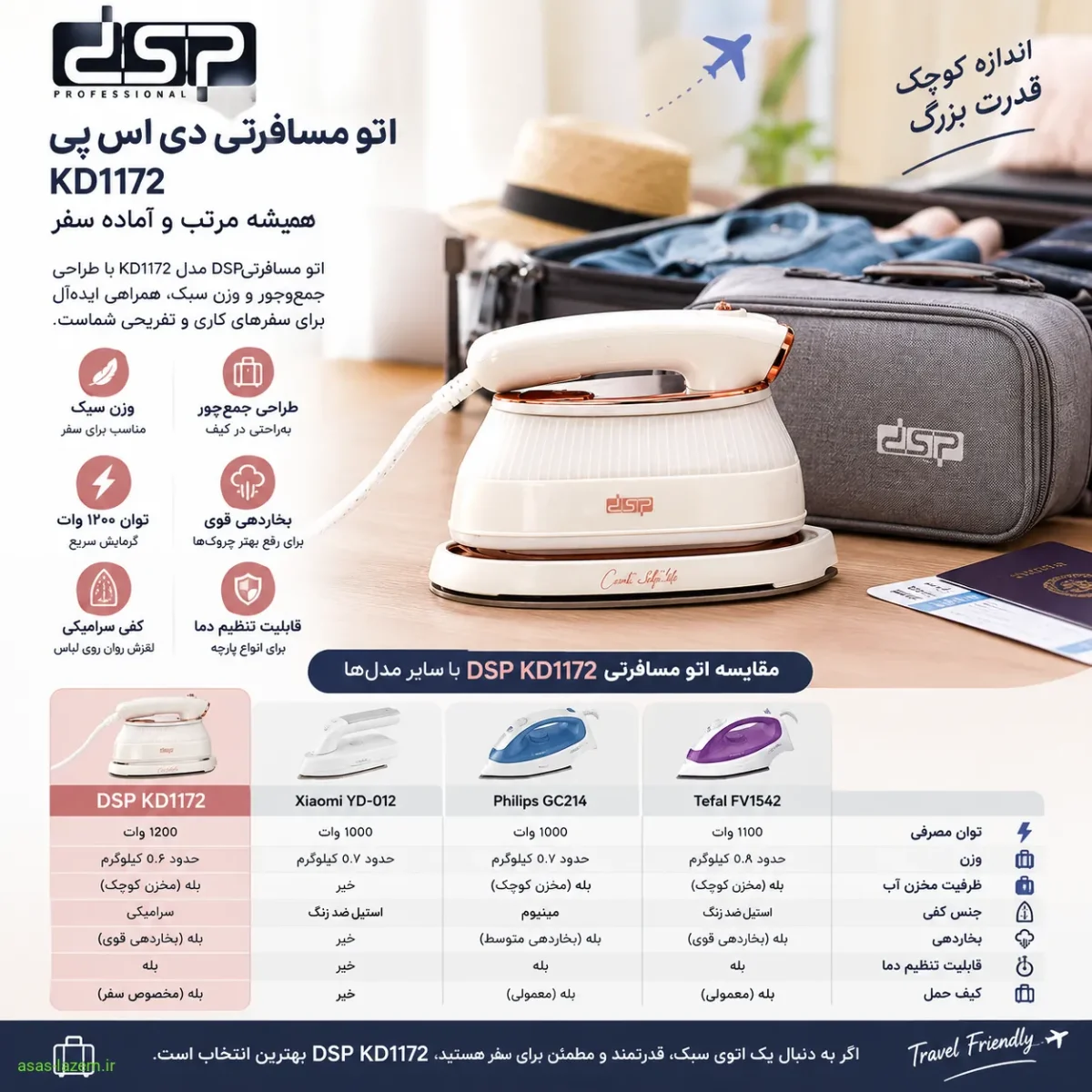 مقایسه اتو مسافرتی دی اس پی KD1172 با سایر مدل‌ها