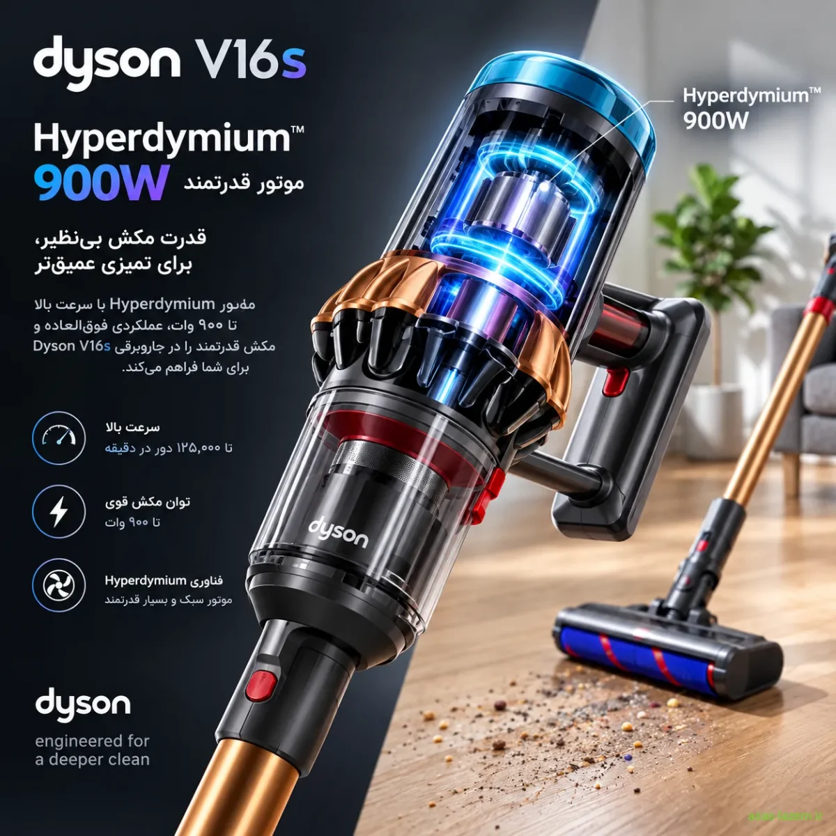 موتور Hyperdymium 900 وات جارو دایسون V16s