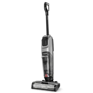جارو شارژی عصایی بیسل مدل CrossWave OmniForce EDGE 4000E با باتری 2500mAh، توان مکش 31 AirW، سه حالت کاری PowerVac، PowerMop و Turbo، مخزن زباله 660 میلی‌لیتری، مخزن مایعات 440 میلی‌لیتری، برس خودتمیزشونده و فناوری ZEROGAP