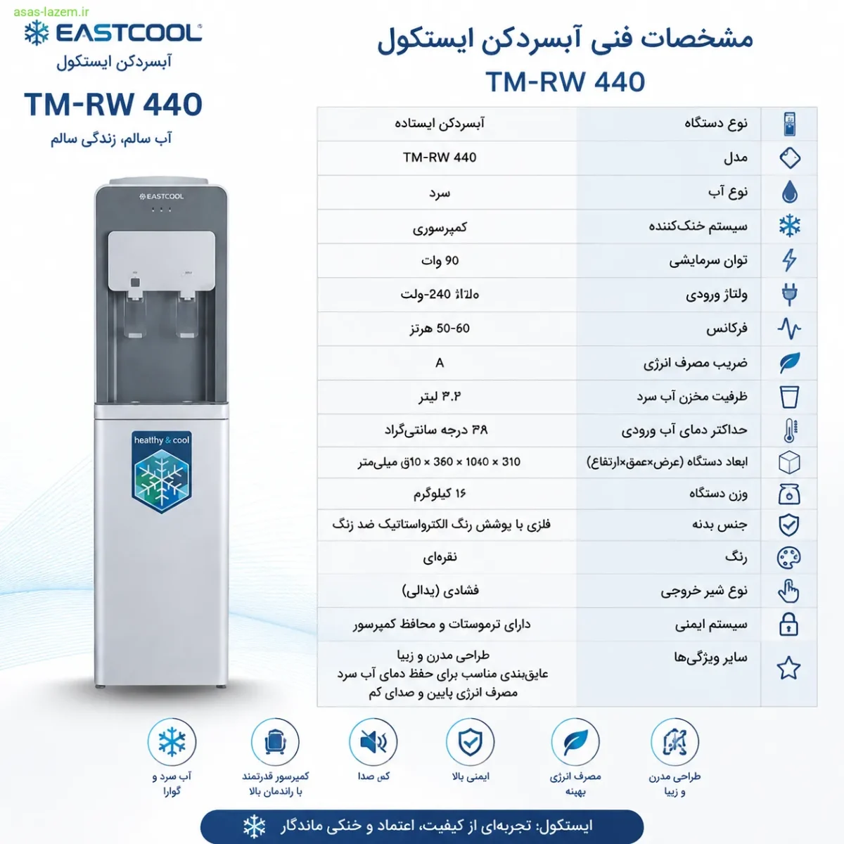 مشخصات فنی آبسردکن ایستکول TM-RW 440