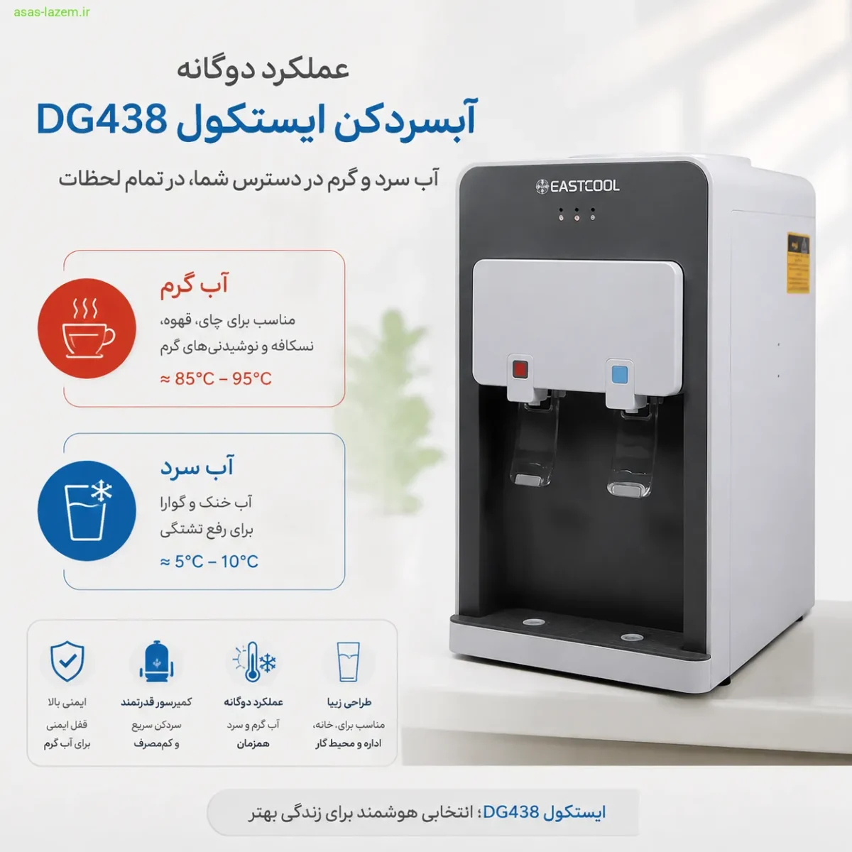 عملکرد دوگانه آبسردکن ایستکول DG438 برای آب سرد و گرم