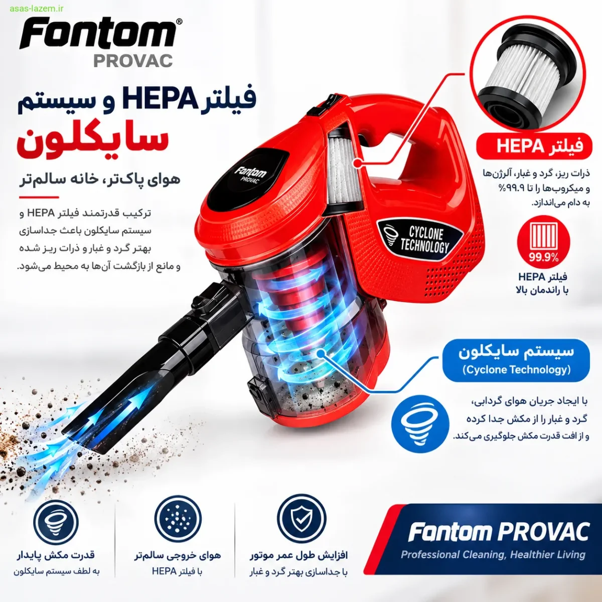 فیلتراسیون هپا در جاروبرقی فانتوم PROVAC فیلتر هپا و سیستم سایکلون جاروبرقی فانتوم PROVAC