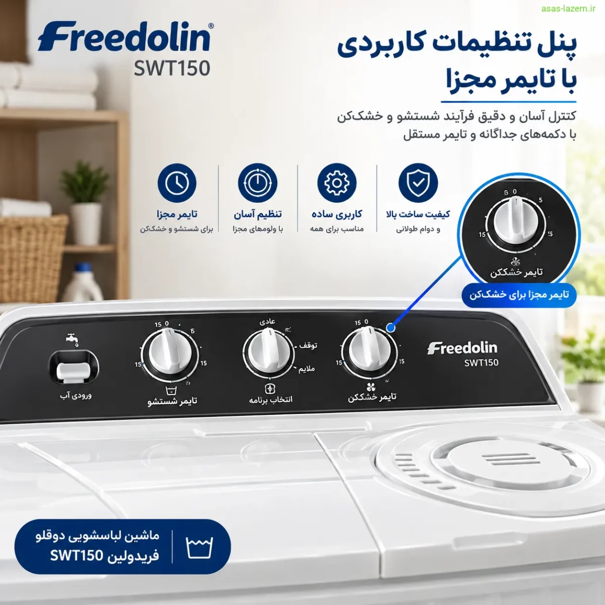 پنل تنظیمات ماشین لباسشویی فریدولین SWT150 با تایمر مجزا