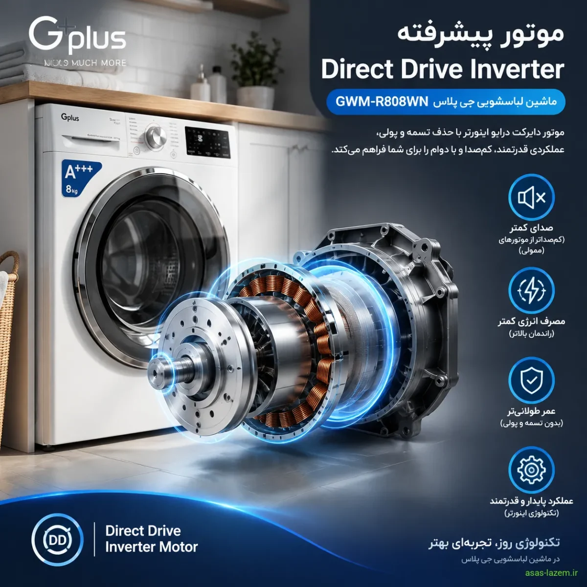 موتور Direct Drive Inverter ماشین لباسشویی جی پلاس GWM-R808WN