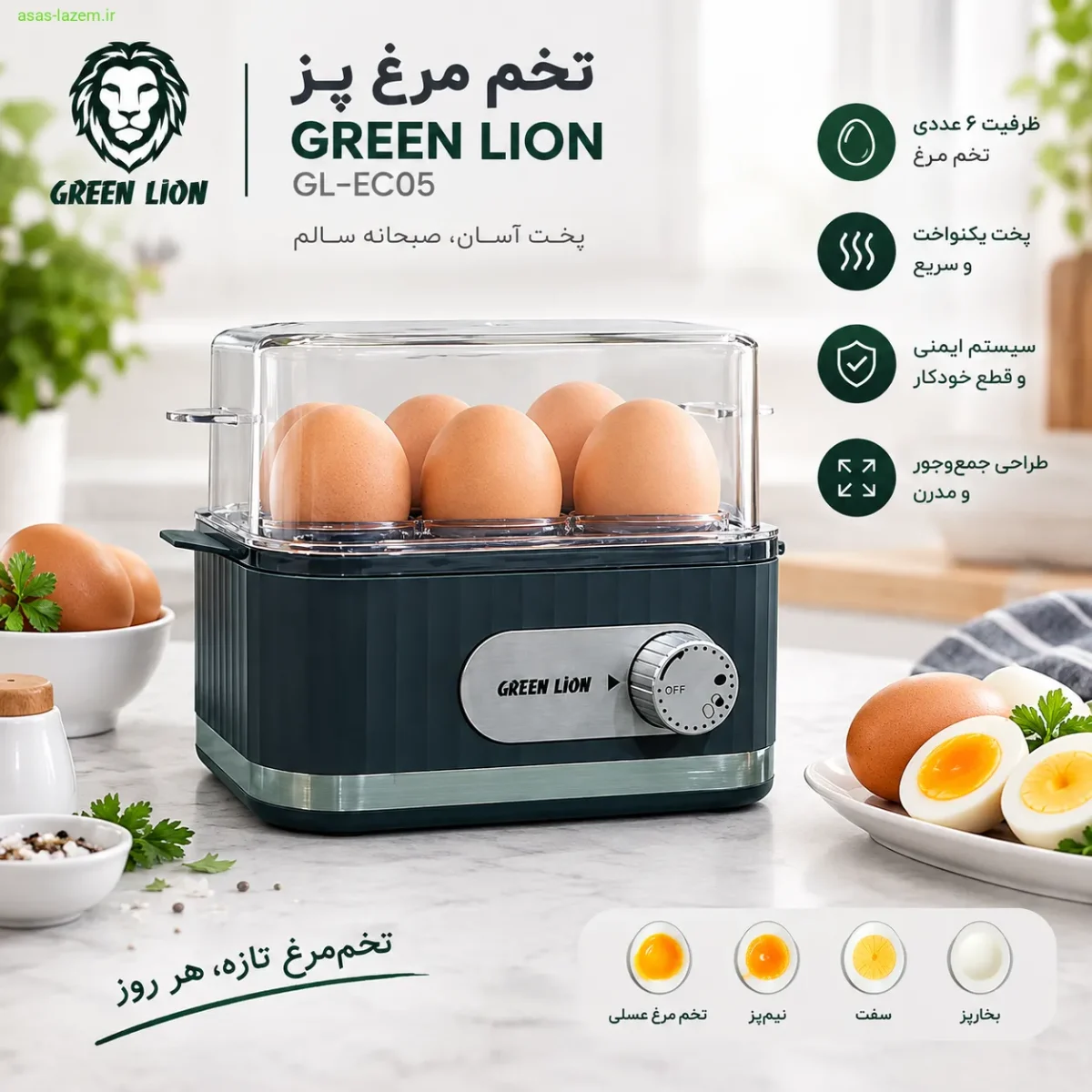 نمای کلی تخم مرغ پز گرین لاین GL-EC05