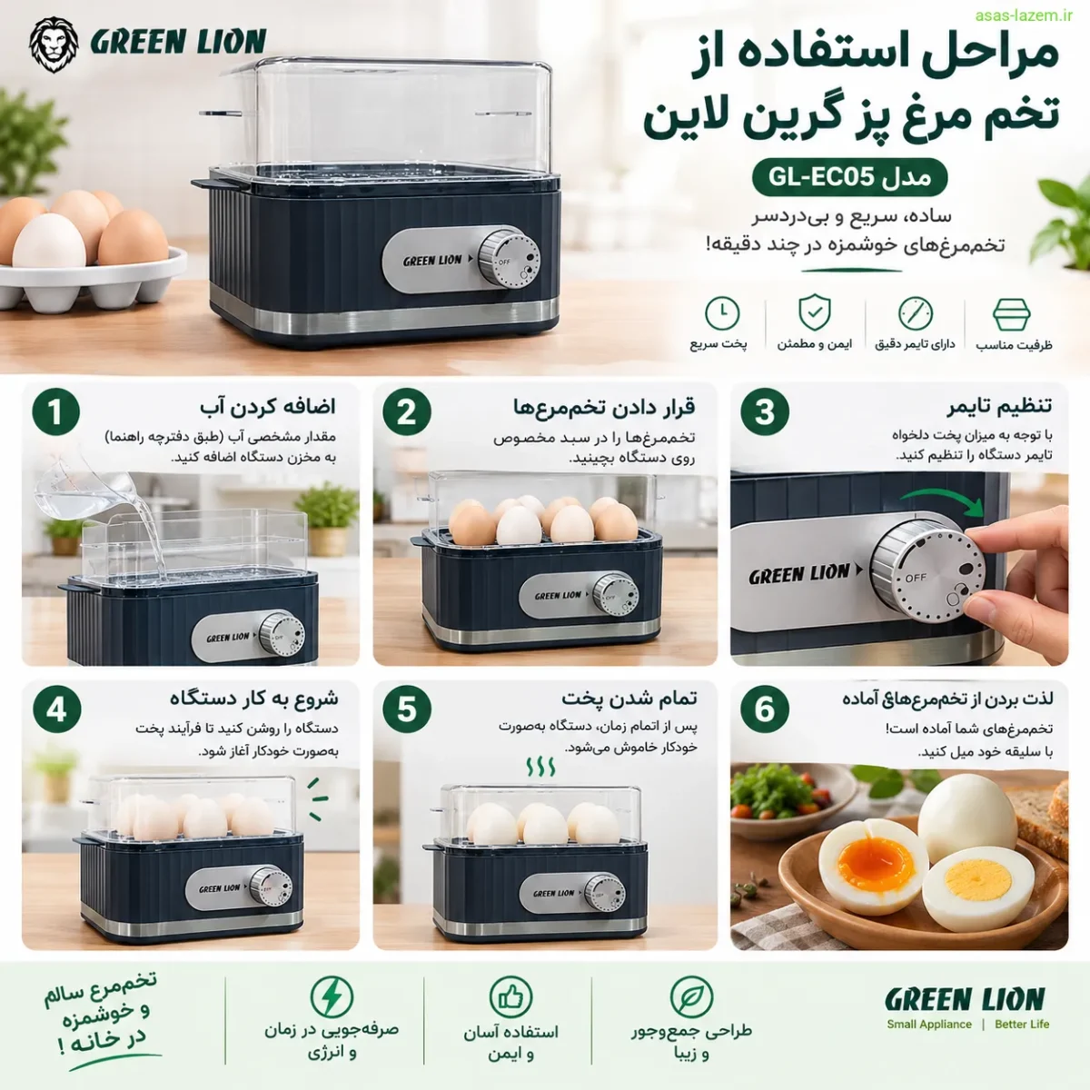مراحل استفاده از تخم مرغ پز گرین لاین GL-EC05