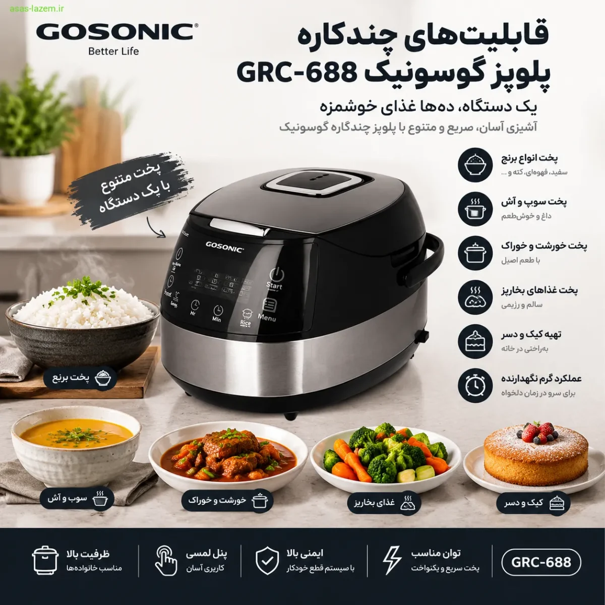 قابلیت‌های چندکاره پلوپز گوسونیک GRC-688