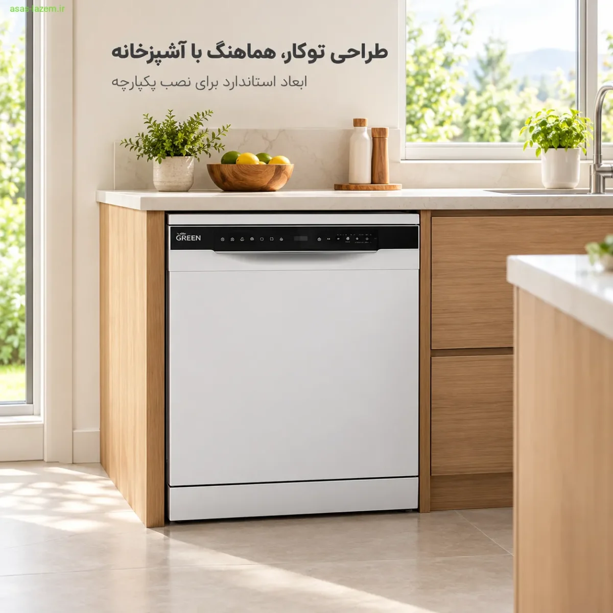 طراحی توکار و ابعاد استاندارد ماشین ظرفشویی گرین پی جی دبلیو GDW1407A-W