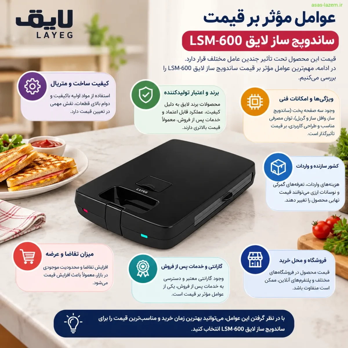 عوامل مؤثر بر قیمت ساندویچ ساز لایق LSM-600