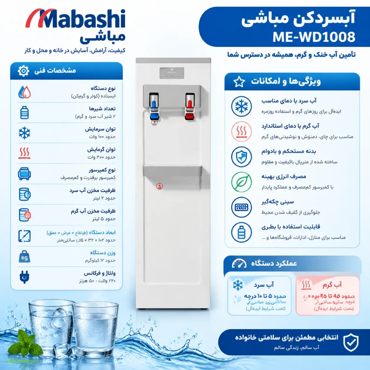 مشخصات فنی و عملکرد آبسردکن مباشی ME-WD1008
