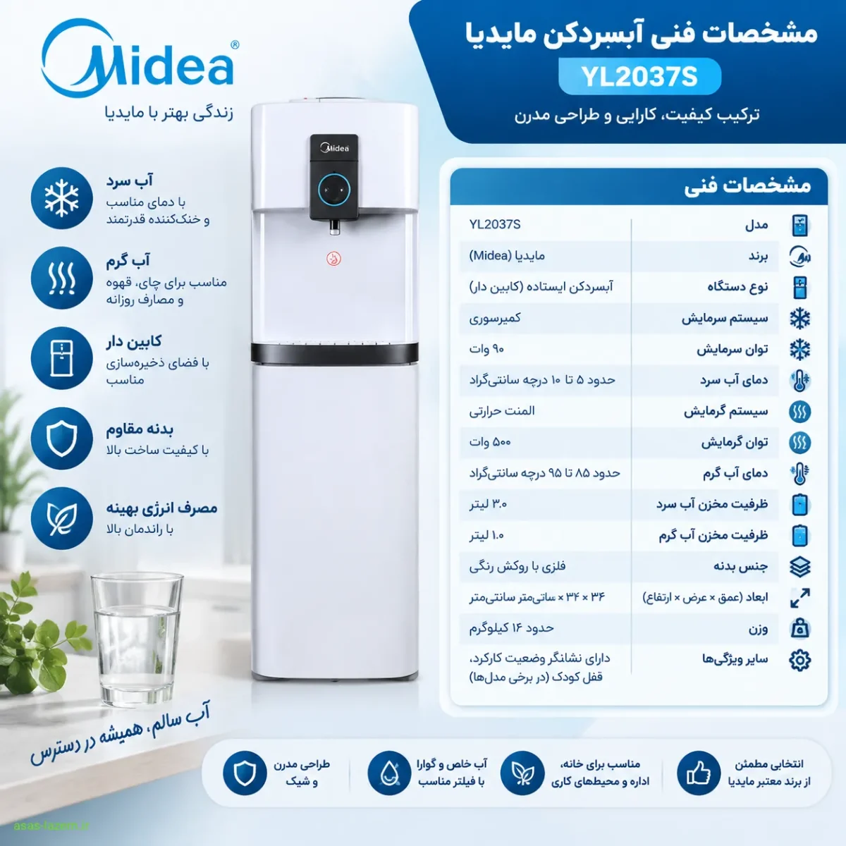 مشخصات فنی آبسردکن مایدیا YL2037S