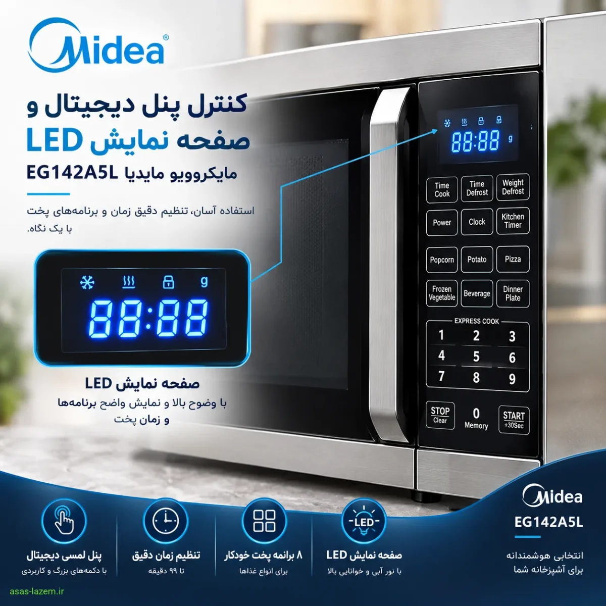 کنترل پنل دیجیتال و صفحه نمایش LED مایکروویو مایدیا EG142A5L