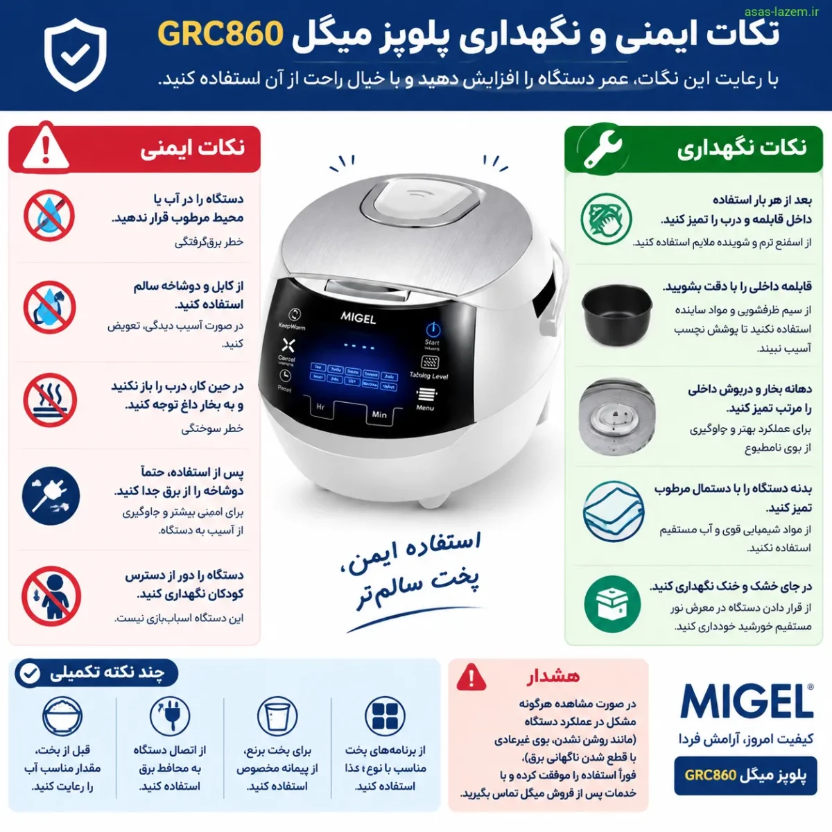 نکات ایمنی و نگهداری پلوپز میگل GRC860