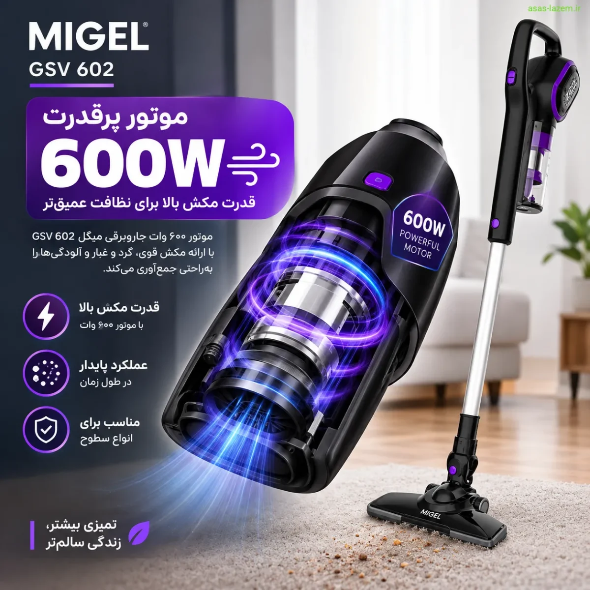 موتور ۶۰۰ وات جاروبرقی میگل GSV 602