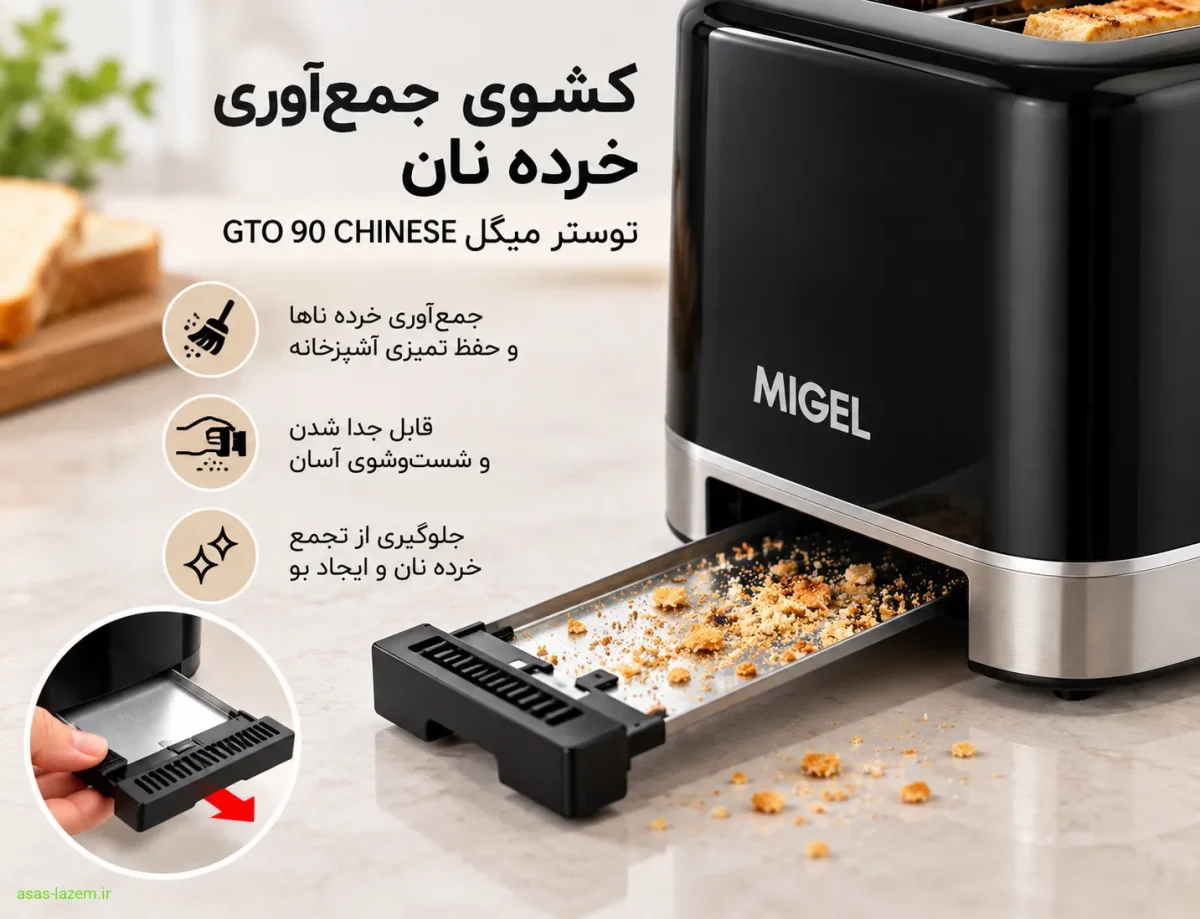 کشوی جمع‌آوری خرده نان توستر میگل GTO 90 CHINESE