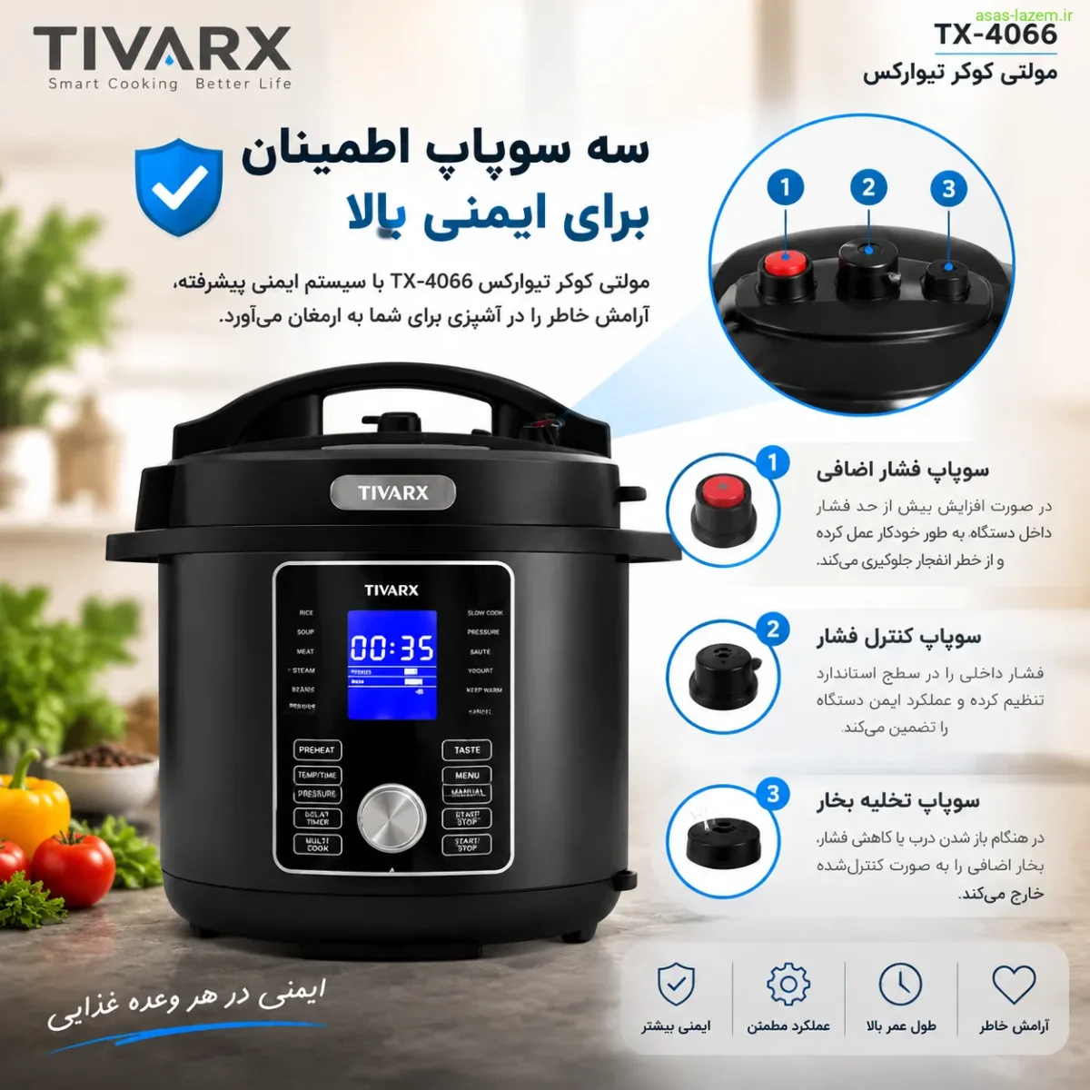 سه سوپاپ اطمینان مولتی کوکر تیوارکس TX-4066 برای ایمنی بالا