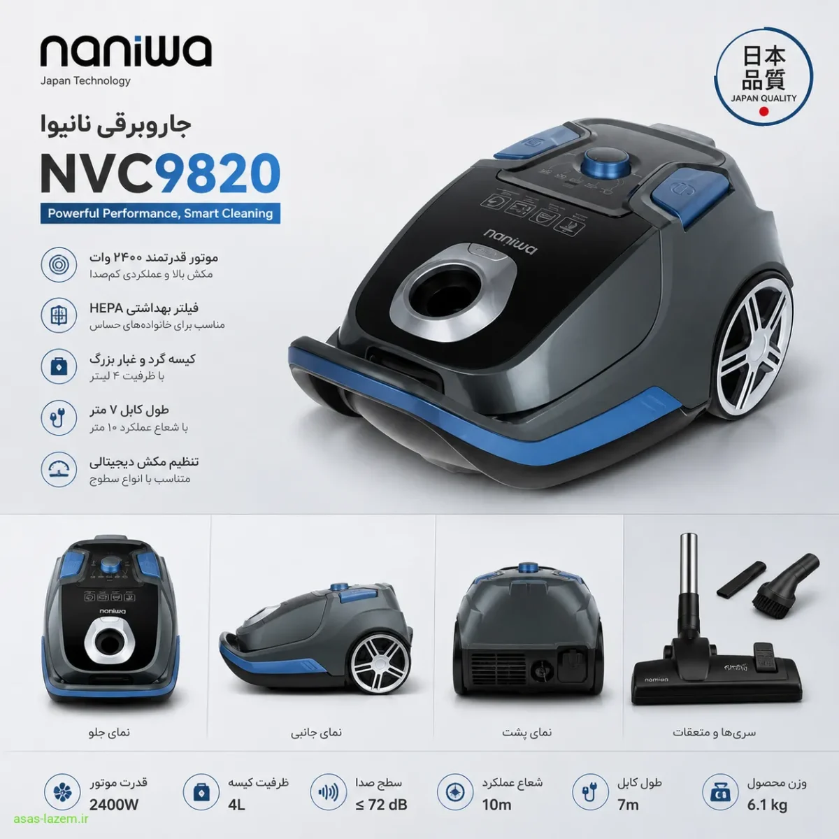 طراحی ظاهری جاروبرقی نانیوا NVC9820