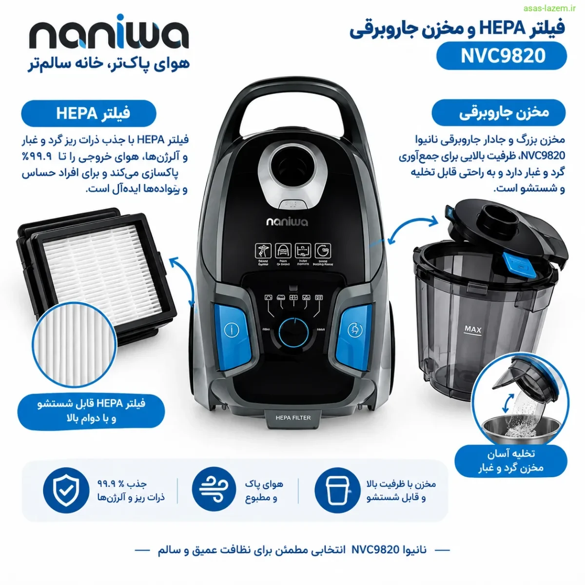 فیلتر هپا و مخزن جاروبرقی نانیوا NVC9820